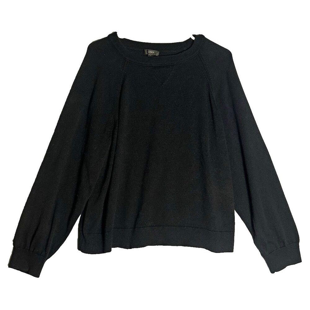 J.CREW Cashmere Blend Knit Sweater Womens L Black Crew Neck Pullover Preppy Fall